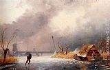 Famous Winter Paintings - A Winter Landscape With Skaters On A Frozen Waterway